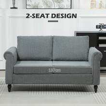 HOMCOM Vintage Loveseat, Upholstered Love Seat Furniture, Corduroy-Feel Fabric 2 Seater Sofa Couch With Rolled Arms, Gourd-Shaped Rubber Wood Legs For Living Room, Grey - 灰色 - 查看 5