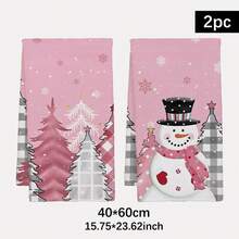 MEMNUN 2pcs Christmas Pink Plaid Forest Christmas Tree & Snowman Printed Kitchen Towels, 15.75*23.62in (40*60cm) Super Soft Absorbent Microfiber Dish Towels, Hand Towels, Dish Cloths, Christmas Decor, Home Decor, Kitchen Decor, Cooking Baking Tea Towels, Cleaning Supplies, Suitable For Restaurant Kitchen, Christmas Holiday Decoration And Gifts, All Season
