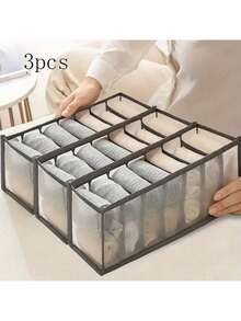 3个黑色布艺7格衣柜收纳盒，抽屉式可折叠收纳盒，用于存放裤子和内衣，耐用衣物分隔盒，适用于家庭衣柜整理、卧室衣物收纳和整理 - 彩色 - 查看 9