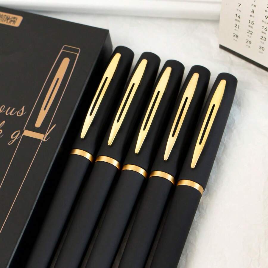 5mm Black Signature Pen, Smooth Writing Business Office Signing Pen, Student Planner Marker Pen, Elegant Gift Box - Ruột bút bi đen và vàng 5 chiếc - Xem 1