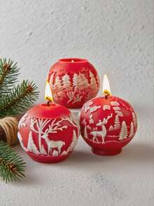 1 Set Of 3 Spherical Embossed Christmas Reindeer Candle Molds, Suitable For DIY Scented Candles, Plaster Diffuser Stones, Resin Casting, And More. Versatile Mold For Christmas Decor, Meditation, And Ambiance Creation. Home Decor Christmas Decorations Room Decor, Christmas Gifts