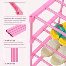 3 - Tier Pink Shoe Racks WomenGirls Closet, Small Shoe Storage 5 - Pairs, Lightweight Stackable Shoe Shelf Organizer Entryway, Front Door Entrance, Bedroom