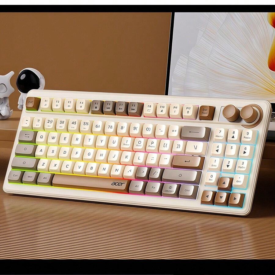 Acer OKR 234 Tri-Mode Wireless Keyboard: Mechanical-Feel, Quiet Keys, Multi-Function Shortcut Keys, Plug-And-Play USB Interface, All-Around Peripheral For Business, Office, And Gaming. - Milk Tea Color - View 1