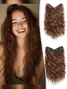 1PC V-Shaped Clip-In Hair Extensions For Women Multi-Color 22-Inch Length Natural Wave Synthetic Heat-Resistant Fiber Wig Suitable For Everyday Wear