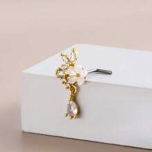 1 pieza Pendiente de nariz de acero inoxidable con diseño floral de cobre y circonita, joyería de perforación corporal de alta gama