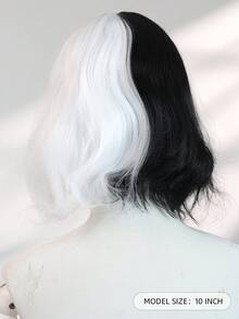 Halloween Costumes 10 Inch Short Body Wave Black And White Bob Wigs With Bangs For Women Synthetic Wig Natural Looking Daily Party Cosplay Use High Quality Natural Comfort Women's Wig Resistant Women's Elegant Wig For Beauty Holiday Essential - Black and White - View 5