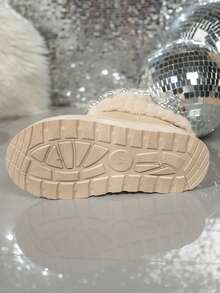 2025 Autumn/Winter New Women Snow Boots, Faux Fur Tassels Thermal Lined Furry Shoes, Grey/Black Thick Sole Short Boots, Soft Plush Rhinestone Home Slippers