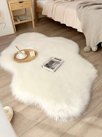 1pc Soft Fluffy Fur Mat White Area Rug, Comfortable For Bedroom, Living Room, Study, Office, Entryway, Room Decor As Floor Mat, Plush Bedroom Rugs, Washable & Non-Slip, Cute Rug - Indoor All-Season Home Decor, Ideal For Indoor Use, Luxurious Simple Living Room Rug, Asymmetrical Shape, Bedroom Rugs, Bedside Rug, Faux Fur Rug, Bathroom Rug, Decorative Rug, White Faux Fur Rug, Door Mats, Bedroom Decor, House Decor, Autumn Decor Home, Room Decorations
