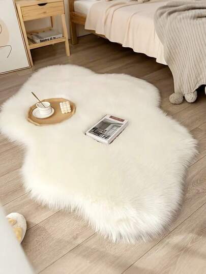 1pc Zachte Fluffy Fur Mat Wit Area Rug, Com Tafel Bedroom, Living Room, Study, Office, Entryway, Room As Vloer Mat, Plush Bedroom Rugs, Washable Non Slip, Schattige Vloerkleed Indoor All Season Home Ideal Luxurious Asymmetrical Shape, Bedside Faux Bathroom ative Door Mats, Ho Home, ations
