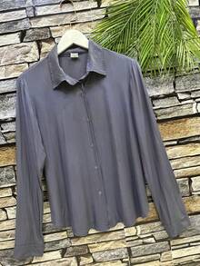 Women's Long Sleeve Shirt In Beautiful Viscose Fabric - 深灰色 - 查看 1