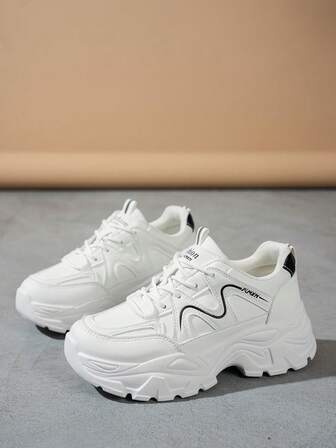 Women's Multifunctional Round Toe Lace-Up Sneakers, Leather Material, Platform, Chunky Sneakers, Slip-On, Breathable, Fashionable Retro, Sports Casual Shoes, Campus Casual Shoes, Thick Sole, Shock-Absorbing Design, Suitable For Daily Wear, Vacation And Travel