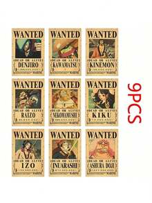 ONE PIECE Zestaw 5-20 sztuk plakatów One Piece Bounty Wanted z papieru pakowego, Anime Gear 5, Luffy, Bóg Słońca, Nika, dekoracja ścienna do salonu w stylu vintage