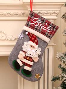 1 Peça Conjunto de Embalagem de Presente Personalizado de Halloween e Natal, Meia de Natal com Figurinha 3D Fofa, Decoração de Natal, Sacola de Presente, Sacola de Presente Meia de Doces, Conjunto de Decoração Bordada Personalizada - Decoração Personalizada com Nome/Texto - Pingente de Papai Noel, Sacola de Meia, Decoração de Árvore de Natal, Decoração de Festa de Sacola de Doces, Decoração de Casa para Feriados, Artesanato de Pingente de Feriado