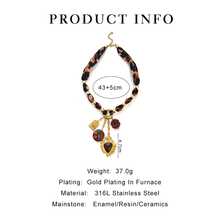 1pc Vintage Design Khaki Leopard Print Scarf, Autumn/Winter; Ceramic, Resin, Enamel & Stainless Steel Multi-Element Pendant Niche Necklace For Women - Brown - View 3