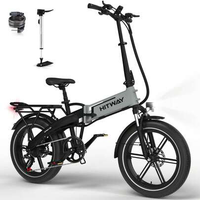  HITWAY 250W Foldable Electric Bike, 20" * 4.0" Fat Tire E-Bike With 48V 13Ah Battery, 7-Speed, 25km/H Max Speed, Aluminum Frame, Front Suspension,IP54 Waterproof, Commuter Bicycle