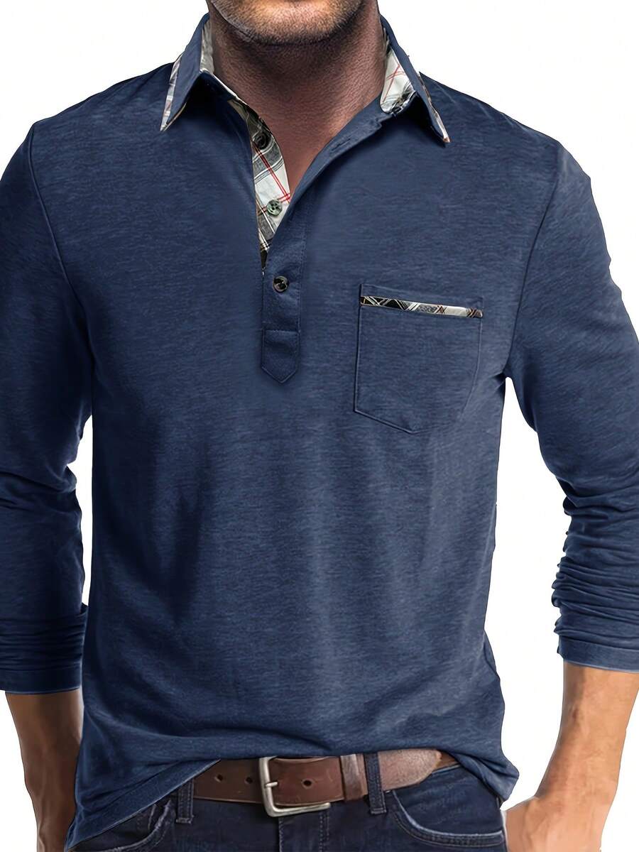 秋季大码男士长袖翻领口袋 Polo 衫