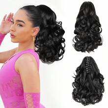 Ponytail Extension Curly Clip In Hair Extensions Black Wavy Hair - Multicolor - View 10