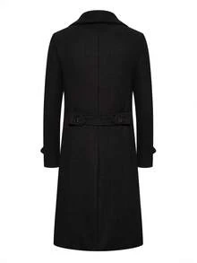 Abrigo largo para hombre de gabardina, abrigos para hombre en colores caqui negro gris con doble fil a de botones, elegante y formal para ocasiones especiales - Negro - Ver 5