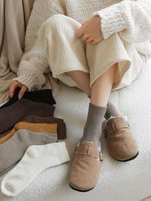 3 đôi tất dày ấm áp dành cho nữ, màu ngẫu nhiên, thích hợp cho mùa thu/đông, thanh lịch và thoải mái. - Nhiều màu - Xem 3