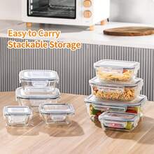8-tlg. Frischhaltedosen Set aus robustem Glas (mit Deckel) – Vorratsdosen in 8 Größen, mikrowellengeeignet, temperaturbeständig, auslaufsfest & geruchsfrei – Ideal für Meal Prep, Aufbewahrung, Kühlschrank, Gefrierschrank & Spülmaschine – stapelbar - Hellgrau - Übersicht 6