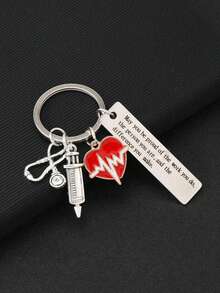 1pc Stainless Steel Electrocardiogram Keychain, Graduation For Nurse, Doctor, Colleague Halloween Accessories Teachers Day Christmas Gift Ideas