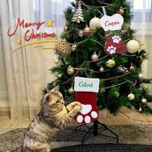 Personalized Christmas Stockings For Dogs Cats, Custom Pet Christmas Stockings With Embroidered Name, Pet Paw Or Large Bone Xmas Stockings For Holiday Decoration (1 Pc)