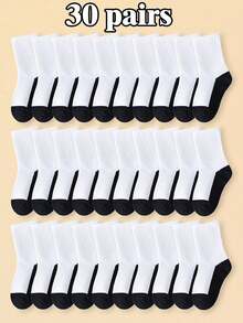 30/20/9/4 双装经典运动风学生袜，适合 1-16 岁男孩女孩，四季皆宜，圆领设计，易洗 - 彩色 - 查看 17