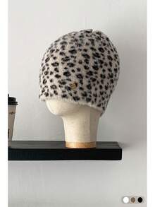 1 件女士柔软毛绒豹纹无檐便帽，复古风格保暖护耳帽，秋冬款 - 彩色 - 查看 9