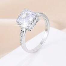 1 verighetă/inel de logodnă pătrat cu zirconiu cubic, bijuterie placată cu aur