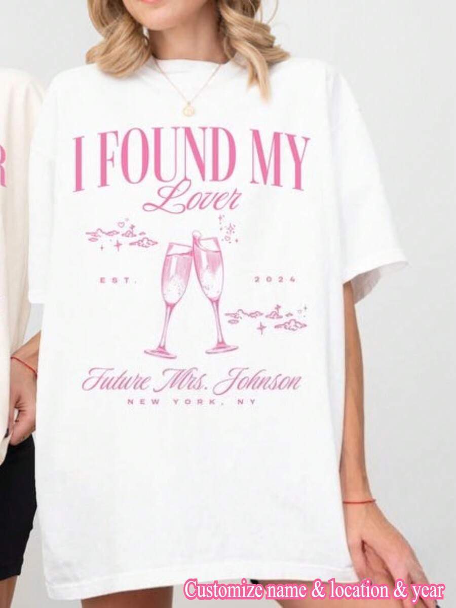 1pc Lover Bachelorette Party Shirts She Found Her Lover Theme Party In My Bride Era Bachelorette Era Champagne Bridesmaids Gifts - 白色 - 查看 1