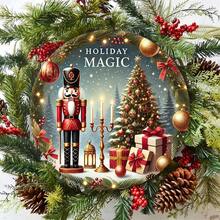 1pc Holiday Magic Round Metal Tin Sign, 3D Walnut Clip Mural, Foil Engraving Home Decoration, Multifunctional Holiday Wall Ornament, Iron, English Text, Wall Hanging, Diameter 12inch