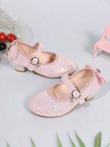 1 Pair Girls' High Heel Shoes, Popular Children's Princess Shoes, Fashion Show & Performance High Heels, Bow Design At Heel, Versatile For Formal Wear