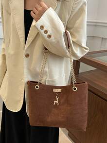 1个涤纶鹿图案装饰大容量拉链单肩手提包，适合女性日常使用，可用于购物、收纳钱包、购物、年轻女性、大学生、新婚夫妇、白领等。非常适合办公室、学校、工作、商务、通勤、户外活动、旅行和郊游。 - 咖啡棕 - 查看 3