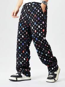 Baggy White Straight Leg Denim Pants Fashion Casual Relaxed Fit Hip Hop Non Stretch Relaxed Long Jeans Summer Mid Rise Streetwear - 黑色 - 查看 3