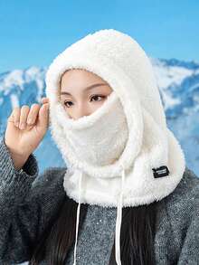 Classic Autumn/Winter Fashion New Earmuffs Scarf Combo Hat, Thick Ski/Cycling Face Mask Beanie, Casual Polyester Fleece Solid Color Hat, Suitable For Gatherings In Autumn/Winter Fall
