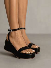 Anabela Women's Sandal Clogs Comfortable Platform Heel - Black - View 2