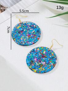1 par de pendientes colgantes redondos retro con geometría multicolor y brillo, accesorio versátil para vacaciones, fiestas y regalos - Azul - Ver 4