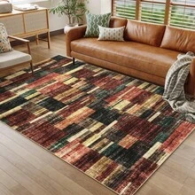 Modern Home Decor Patchwork Living Room Area Rug Stain Resistant Non Slip Hallway Runner Rug Printed Thin Low Pile Mat Throw Rug Washable Bordered Carpet Easy To Clean Soft Non Shedding Floorcover For Dinning Room Kitchen Laundry Bathroom Bedroom - 紅色 - 查看 3