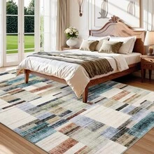 Modern Home Decor Patchwork Living Room Area Rug Stain Resistant Non Slip Hallway Runner Rug Printed Thin Low Pile Mat Throw Rug Washable Bordered Carpet Easy To Clean Soft Non Shedding Floorcover For Dinning Room Kitchen Laundry Bathroom Bedroom - Chromatic - View 4