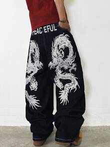 1件 Infinite Jeans 美国街头嘻哈品牌刺绣男士宽松阔腿牛仔裤（产品不含腰带和配饰） - 黑色 - 查看 6