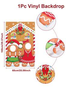 1pc Gingerbread Man Christmas Photo Backdrop Banner, Christmas Photo Props, Vinyl Christmas Photography Backdground Cloth, Christmas Door Cover, Merry Christmas Decorations For Home, Christmas Party Photoshoot Background Decor, Christmas Wall Decor