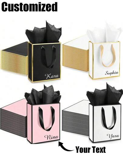 Custom Kraft Paper Gift Bags With Handles, Personalized Gift Bags, Solid Color Gift Bags, Gift Box Substitutes, Wedding Supplies, Party Supplies, Gift Bags, Bridesmaid Gift Bags, Groomsmen Gift Bags, Engagement Gift Bags, Wedding Gifts, Exquisite, Fashionable, Suitable For Giving To Family, Friends, Colleagues