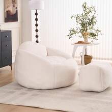 Foam Bean Bag Chairs For Adults/Teens With Filling, Bean Bag Lazy Sofa With Ultra Soft Chenille Cover, Bean Bag, Indoor & Outdoor - 白色 - 查看 2