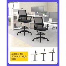 Drafting Chair Tall Office Chair Adjustable Height With Lumbar Support Arms Foot - Black - View 4