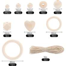 416 件 Packra 木珠 Macrame 套装，DIY 工艺品木环，带孔木球套件包含 110 颗天然木珠，15 个木环 Macrame 配件包，每包 126/164/204/416 件 - 禾木材料包 - 查看 2