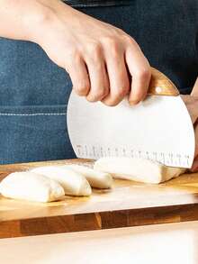 1 件波纹土豆切片机，不锈钢木柄切片机，土豆胡萝卜蔬菜切碎机，带刻度的多功能面团切割刮刀，耐用的波浪切薯片机 - 彩色 - 查看 6