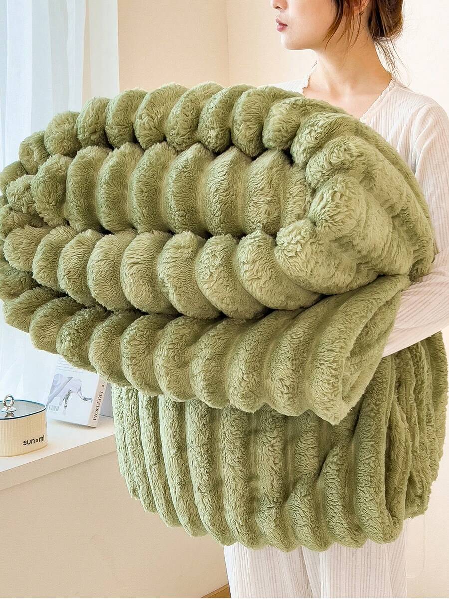 1 chiếc chăn kẻ sọc siêu mềm, dày và ấm - Polyester có thể giặt bằng máy, không gây dị ứng, thoải mái ấm cúng cho mọi mùa khi dùng trên ghế sofa, giường hoặc làm quà tặng - Nhiều màu sắc, chăn đắp cho ghế sofa, đồ trang trí nhà trung tính, chất liệu không gây dị ứng, đồ trang trí mùa thu, đồ trang trí mùa đông, đồ trang trí phòng, trở lại trường - Màu xanh Ô liu - Xem 1