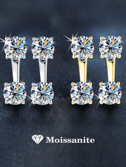 2 piezas Conjunto de joyas de plata de ley 925 con minimalista y elegante diseño, con 2 quilates de moissanita, adecuado para uso diario, fiestas, trabajo, San Valentín, Día de la Madre, boda, aniversario, cumpleaños, regalo nupcial para mujeres