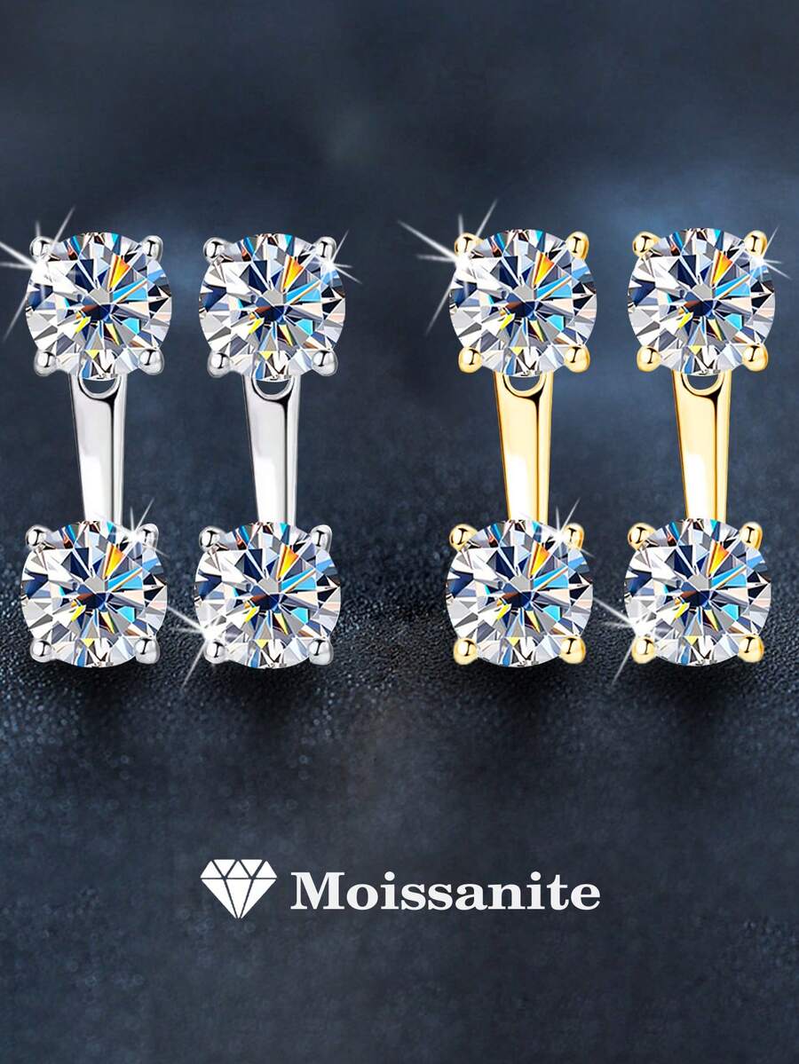2 piezas Conjunto de joyas de plata de ley 925 con minimalista y elegante diseño, con 2 quilates de moissanita, adecuado para uso diario, fiestas, trabajo, San Valentín, Día de la Madre, boda, aniversario, cumpleaños, regalo nupcial para mujeres