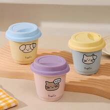1 pieza Taza de cerámica para café, té o agua, con tapa de silicona antipolvo, hecha a mano con diseño de dibujos animados, resistente a altas temperaturas, de colores brillantes, agarre cómodo, boca ancha, borde redondo, base antideslizante, adecuada para decoración de encaje, para uso doméstico u oficina, apta para uso personal o como regalo